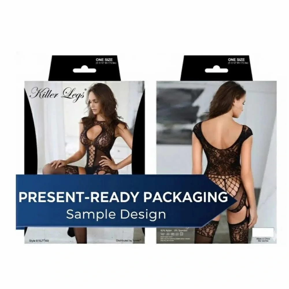 Sheer Lace & Fishnet Bodysuit Lingerie w Bow‎ | One Size